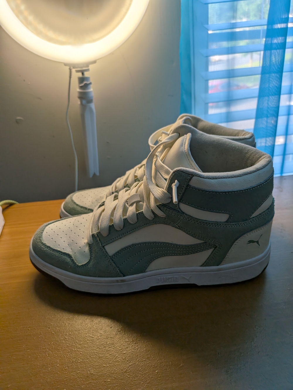 Puma Men's Rebound High-Top Sneakers in Mint Green and White